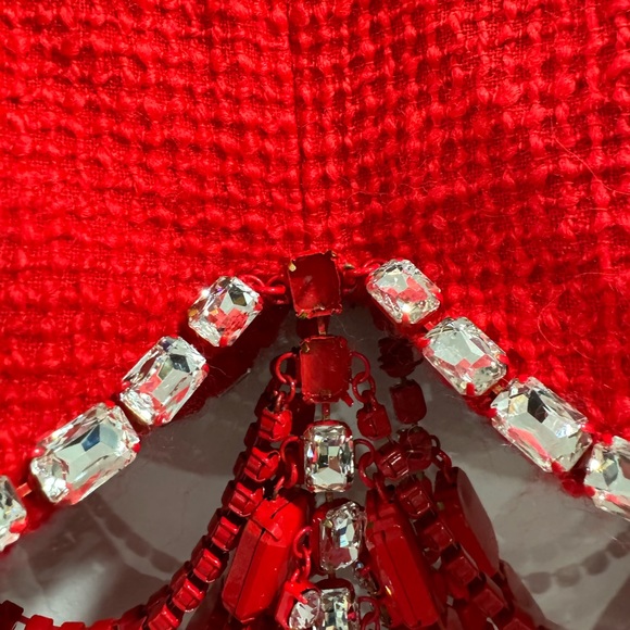 AREA Women Crystal Embellished Crop Tweed Blazer Red Size Small - Picture 8 of 12